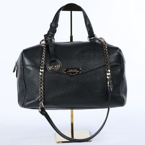 Versace Collection Black Pebbled Leather Vitelli Stampa Alce Bowling/Duffle Bag